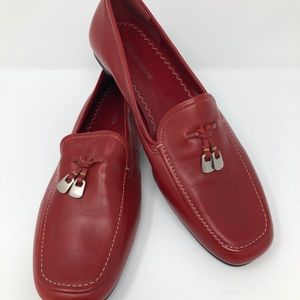 Red leather loafers never worn